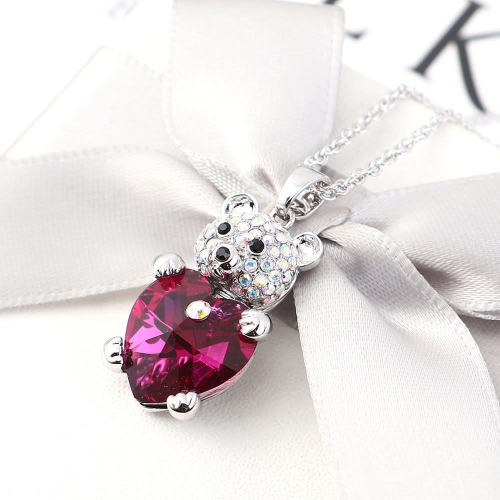 Bear Crystal Heart Necklace - ShopLorca