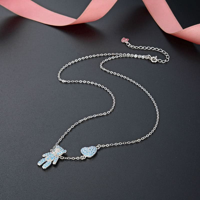 Bear Heart Sky Blue Necklace - ShopLorca
