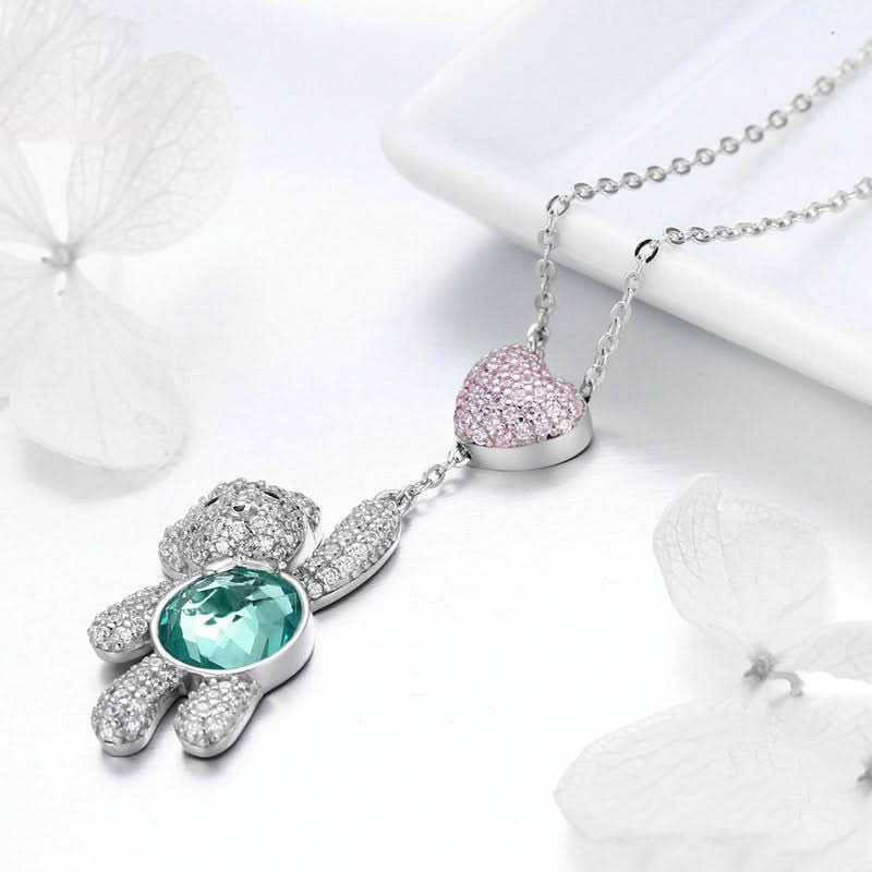 Bear Holding On Heart Necklace - ShopLorca