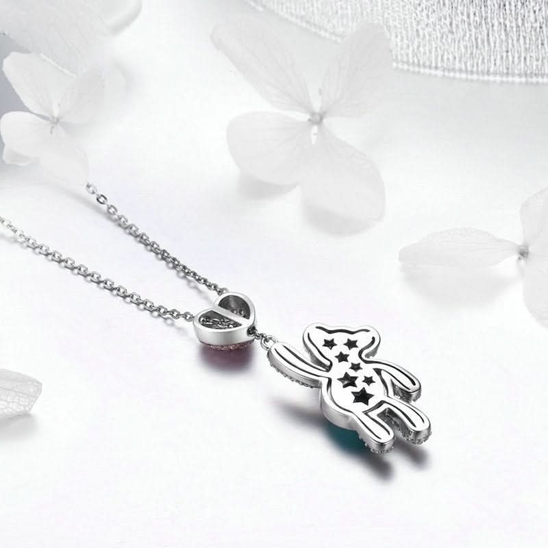 Bear Holding On Heart Necklace - ShopLorca