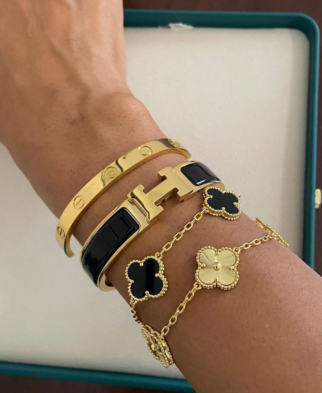 Clover Bracelet - Black (gold) - ShopLorca