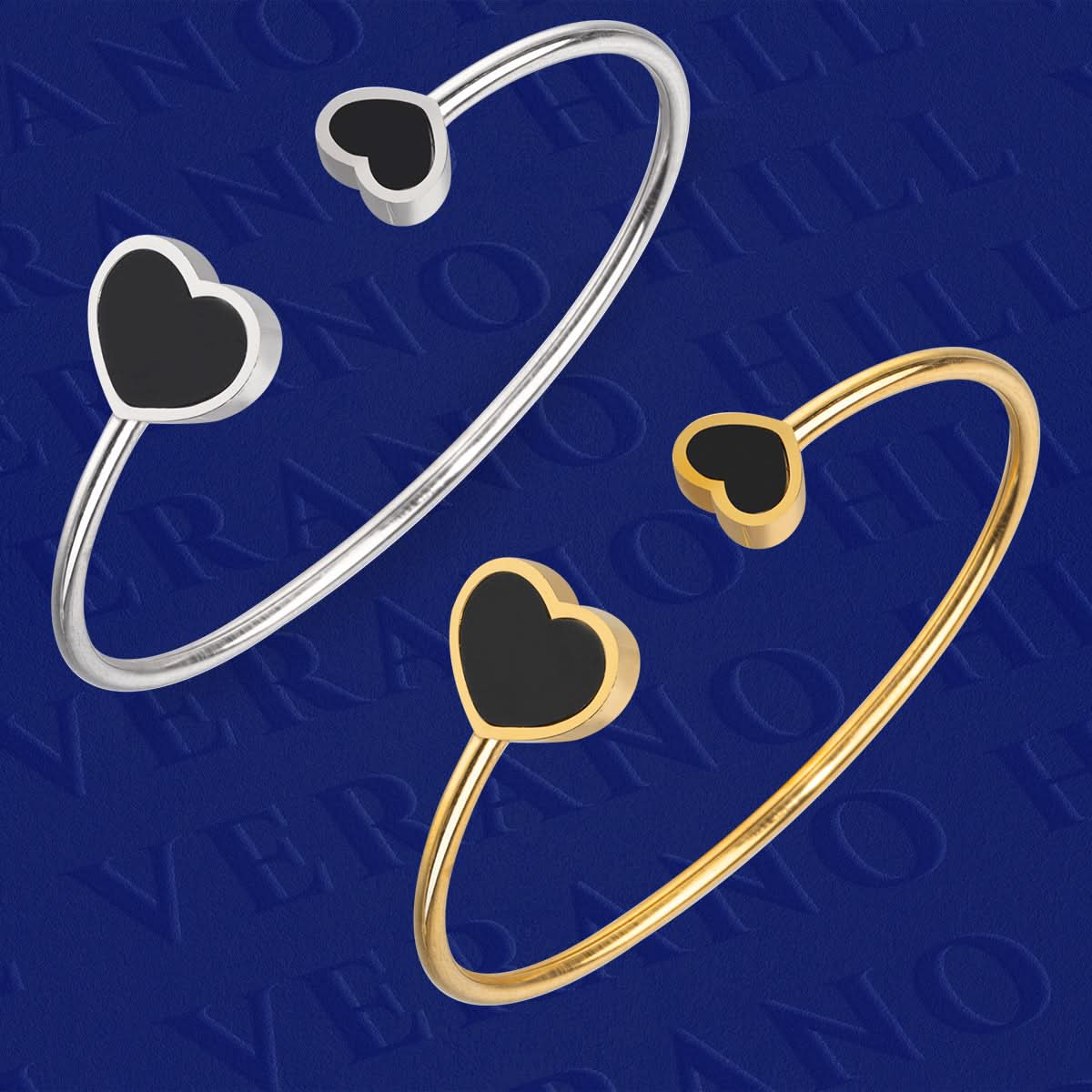 Double Black Heart Cuff Bangle - ShopLorca