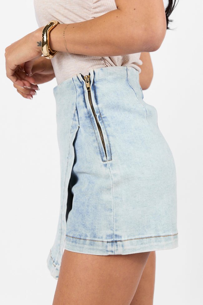 My Favorite Light Wash Acid Wash Denim Skort - ShopLorca