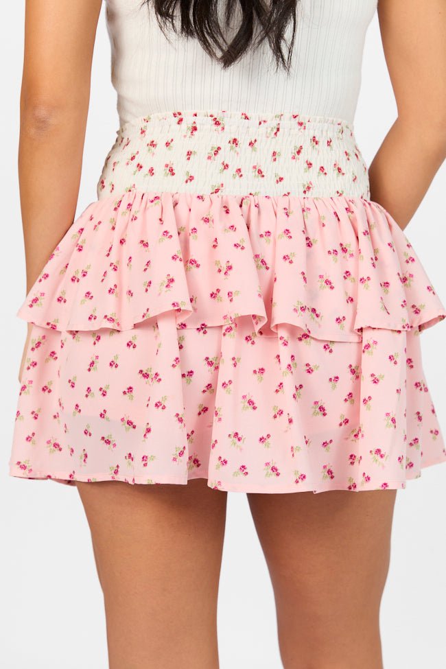 Special Day Ivory and Pink Multi Floral Color Block Tiered Skort SALE - ShopLorca