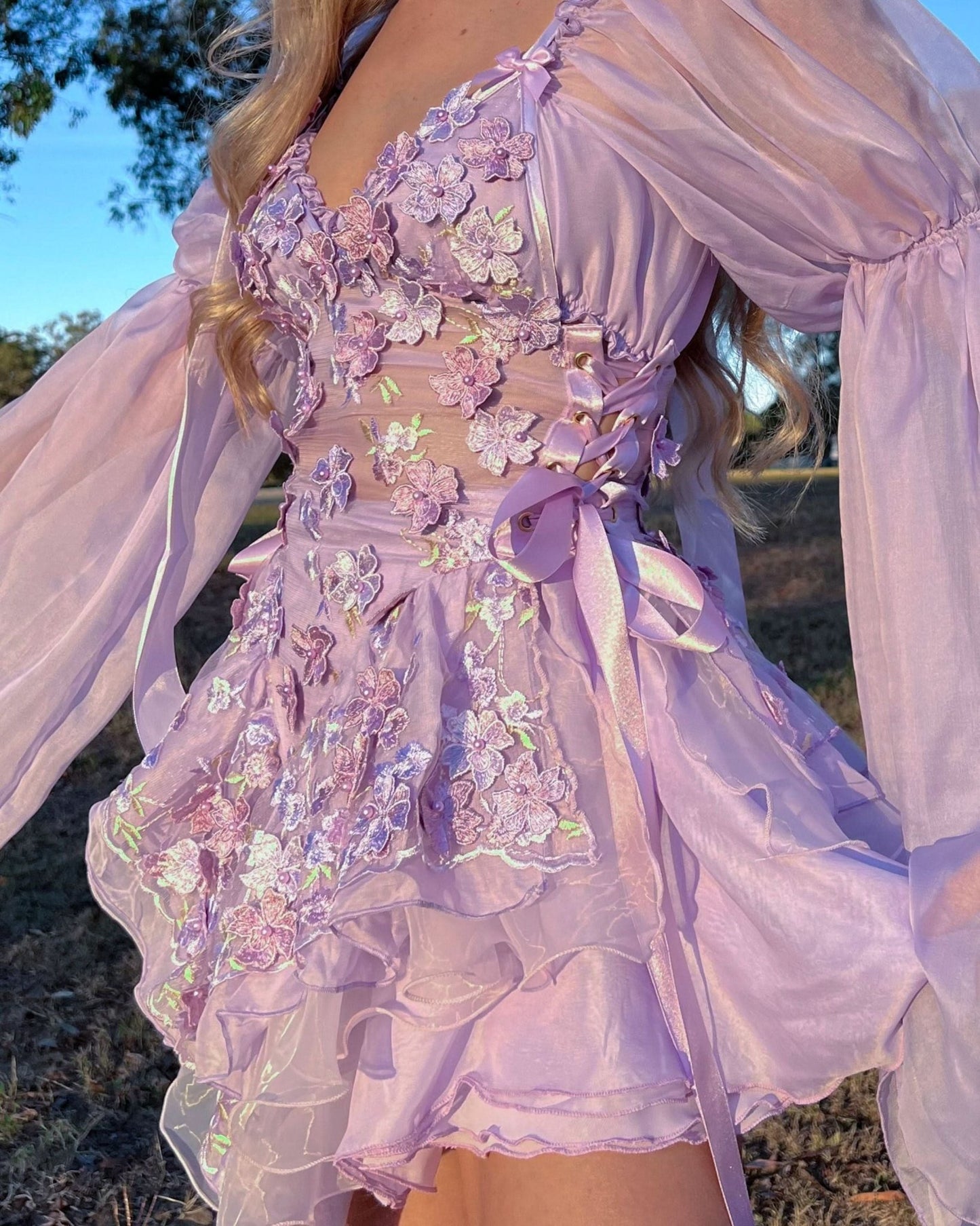 The Fleurette Fairy Silk Mini Dress・Lavender - ShopLorca