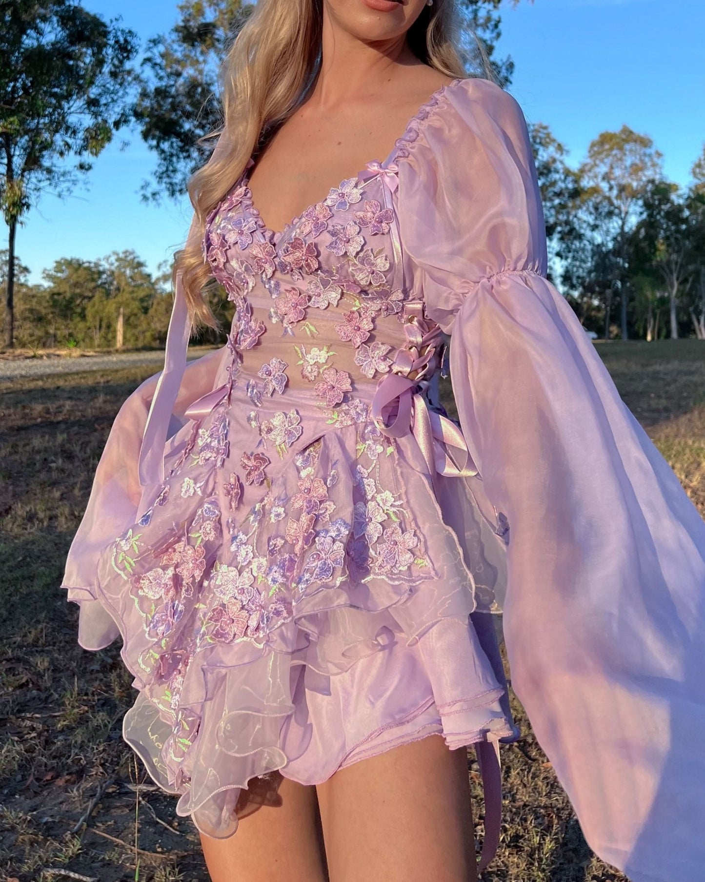 The Fleurette Fairy Silk Mini Dress・Lavender - ShopLorca