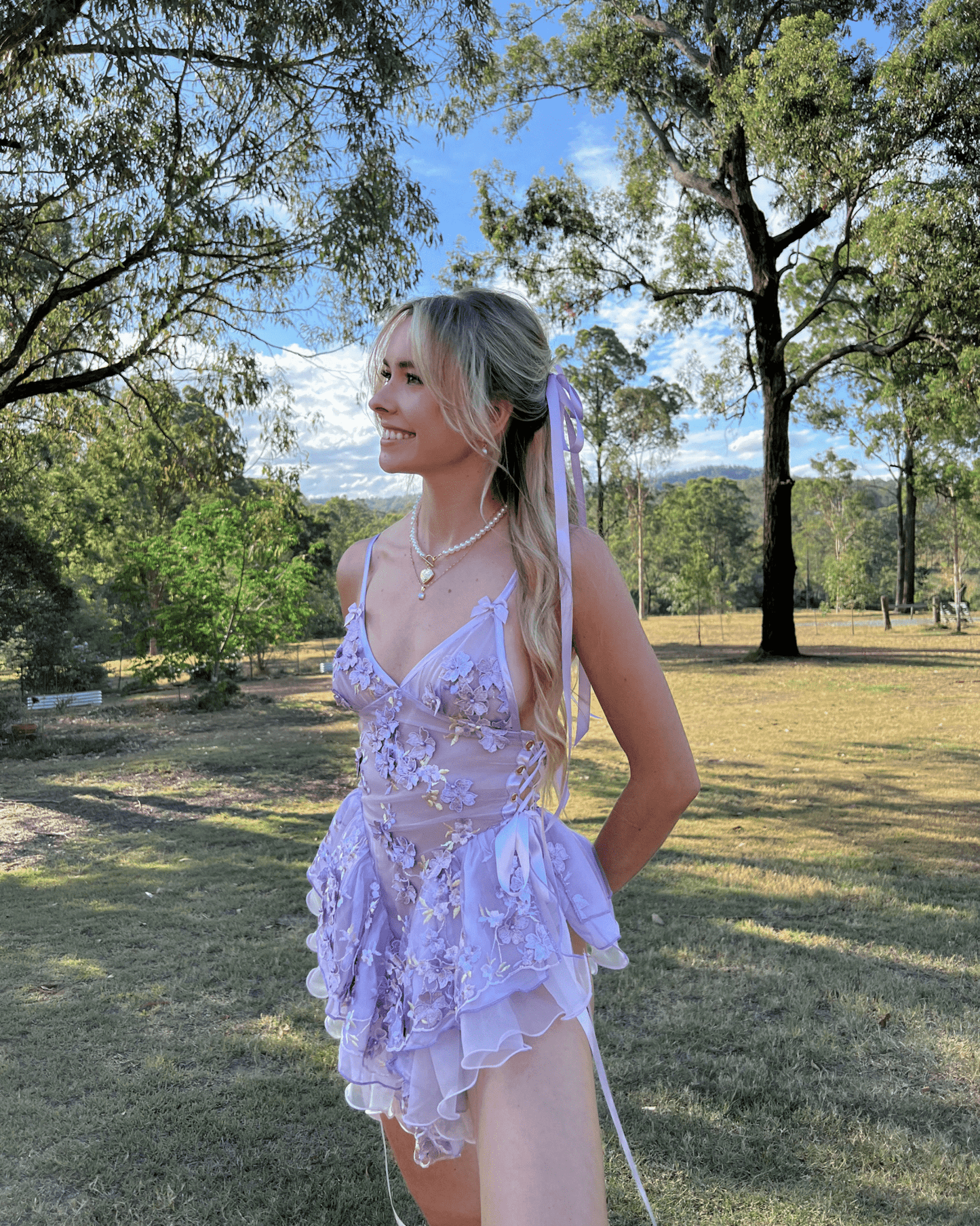The Fleurette Fairy Silk Mini Dress・Lavender - ShopLorca