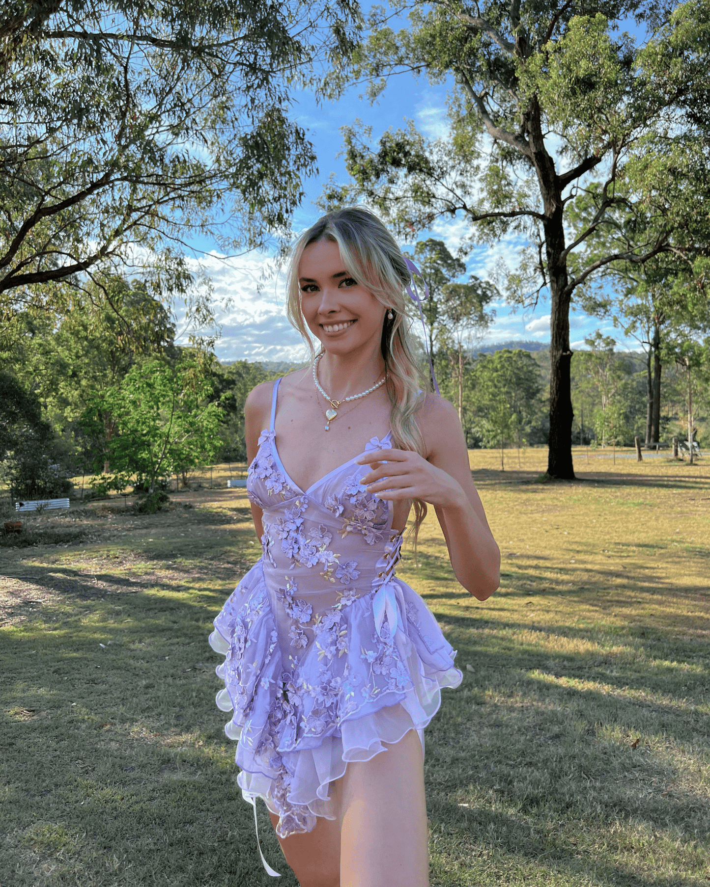 The Fleurette Fairy Silk Mini Dress・Lavender - ShopLorca