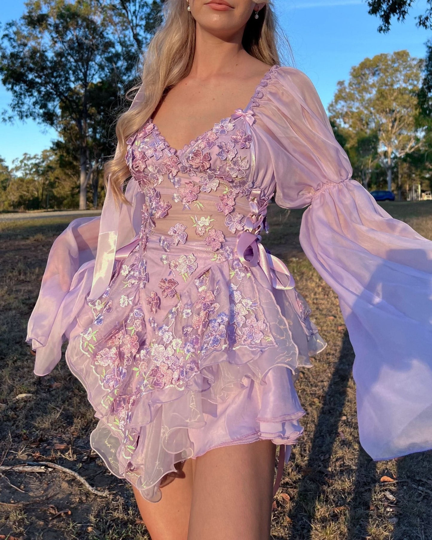 The Fleurette Fairy Silk Mini Dress・Lavender - ShopLorca