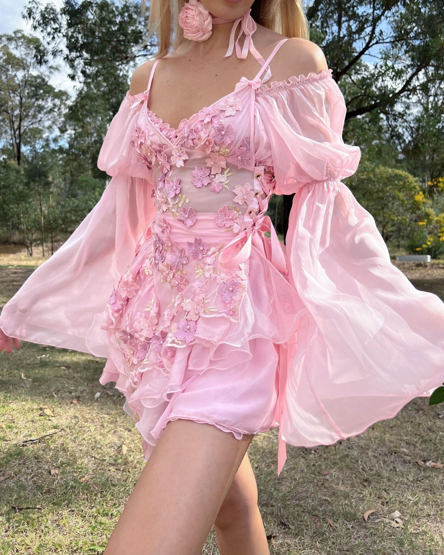 The Fleurette Fairy Silk Mini Dress・Pink Petal - ShopLorca
