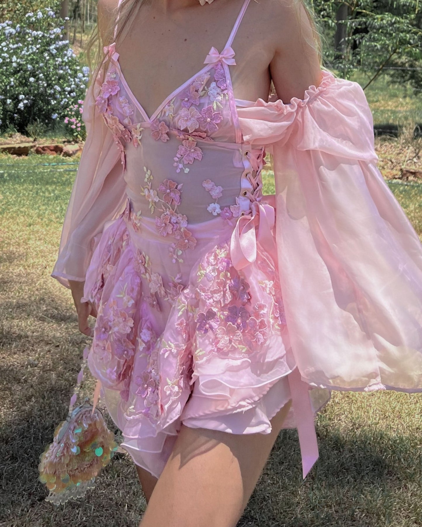 The Fleurette Fairy Silk Mini Dress・Pink Petal - ShopLorca