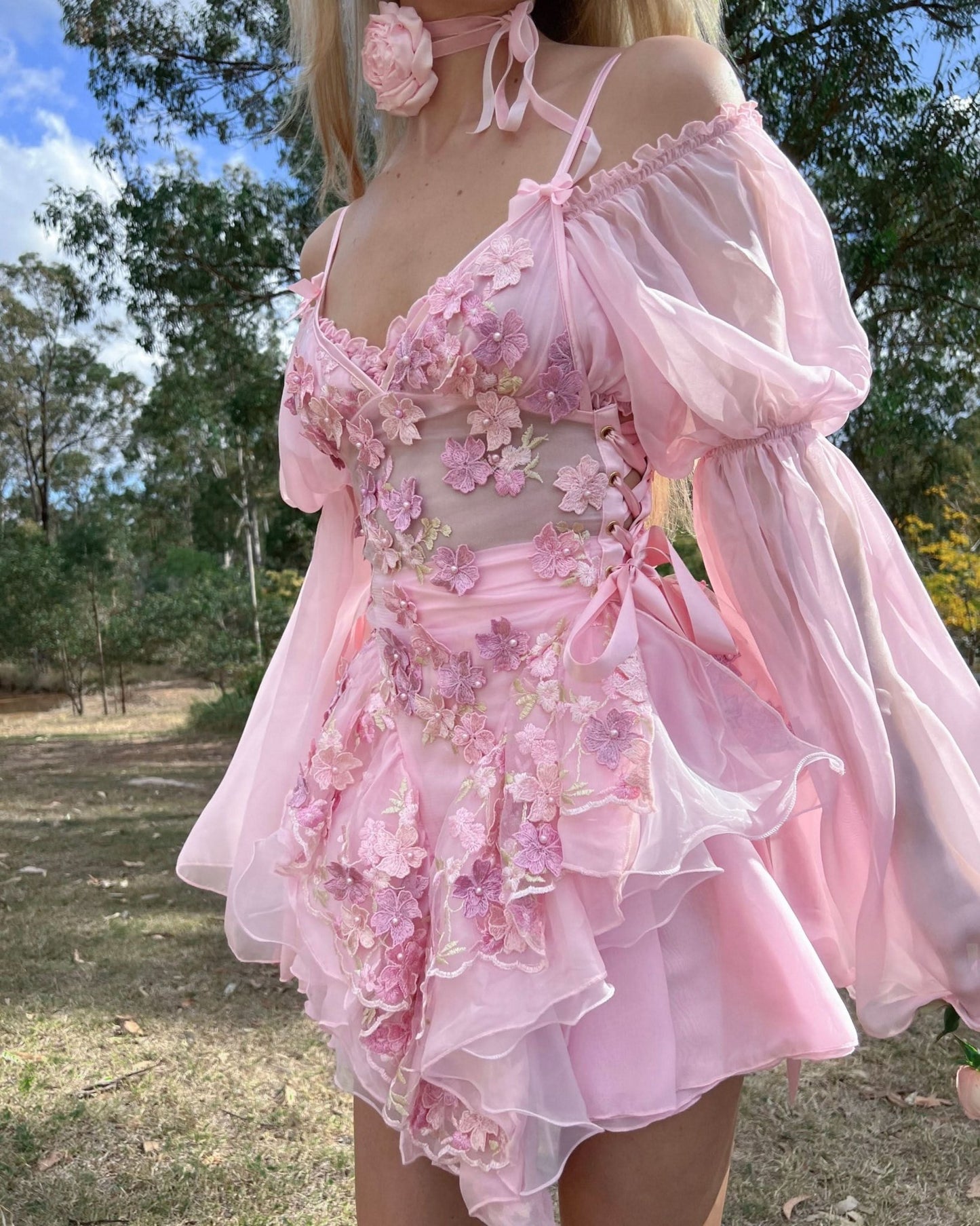 The Fleurette Fairy Silk Mini Dress・Pink Petal - ShopLorca