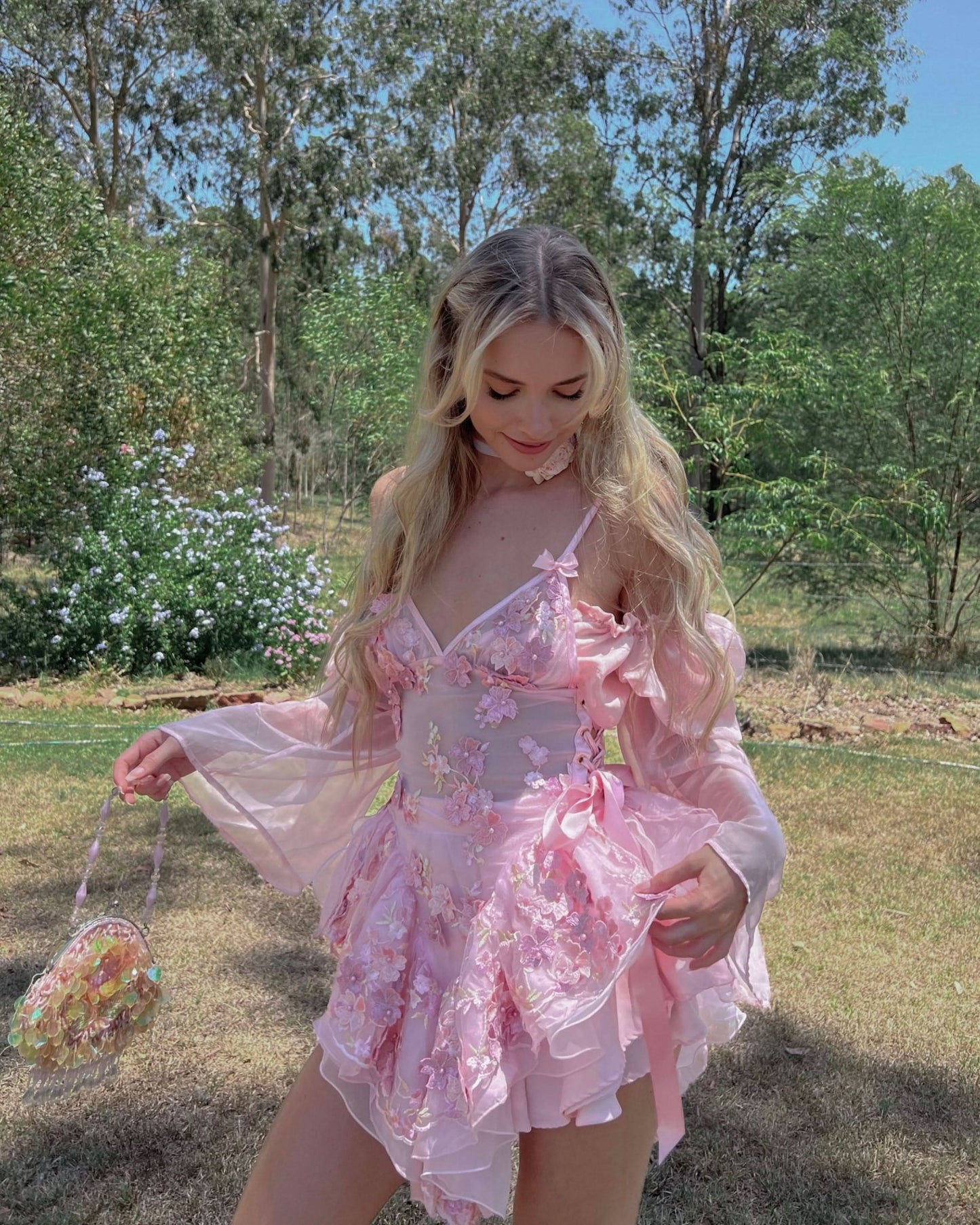 The Fleurette Fairy Silk Mini Dress・Pink Petal - ShopLorca