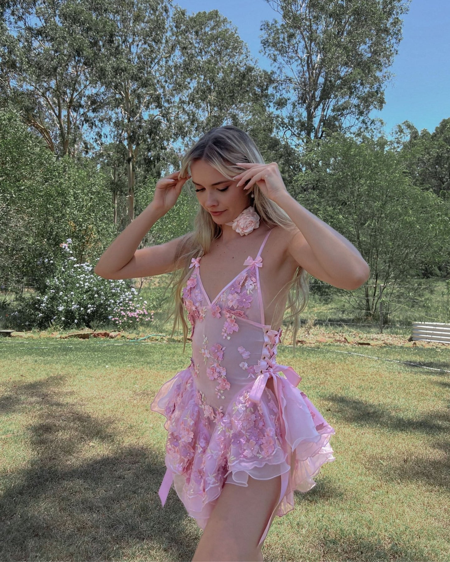The Fleurette Fairy Silk Mini Dress・Pink Petal - ShopLorca