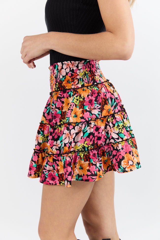 Through The Garden Black Multi Color Floral Mini Skort SALE - ShopLorca