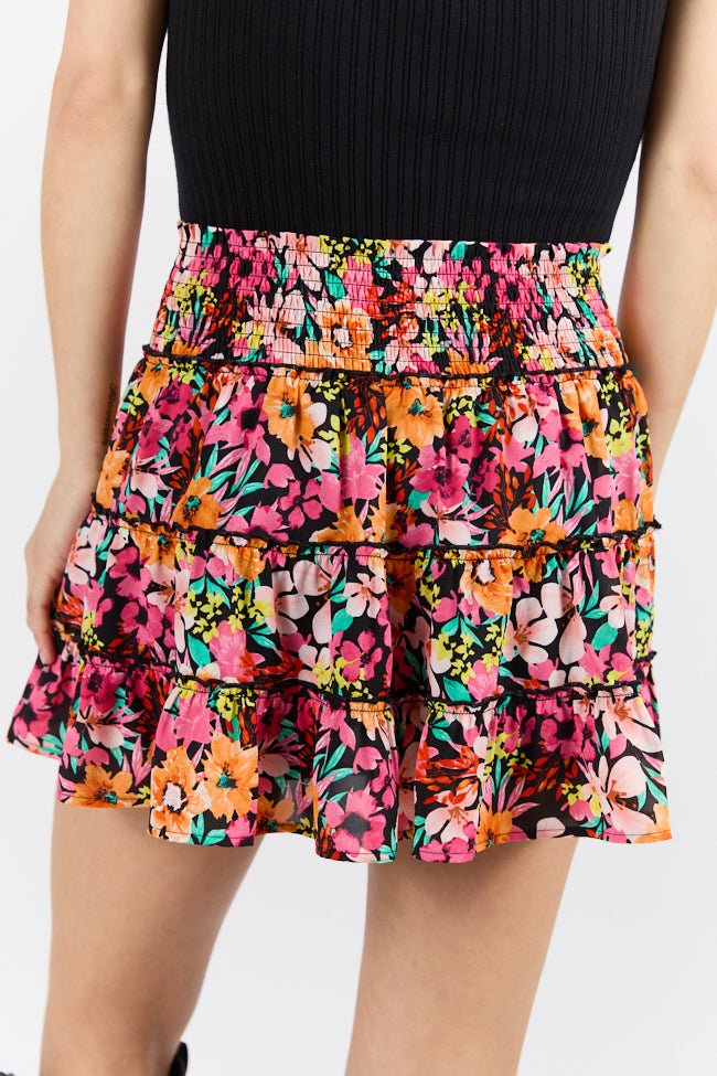 Through The Garden Black Multi Color Floral Mini Skort SALE - ShopLorca