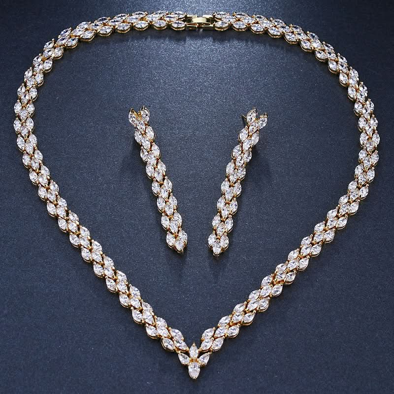 Vibrant Zircon Leaf Jewelry Set - ShopLorca
