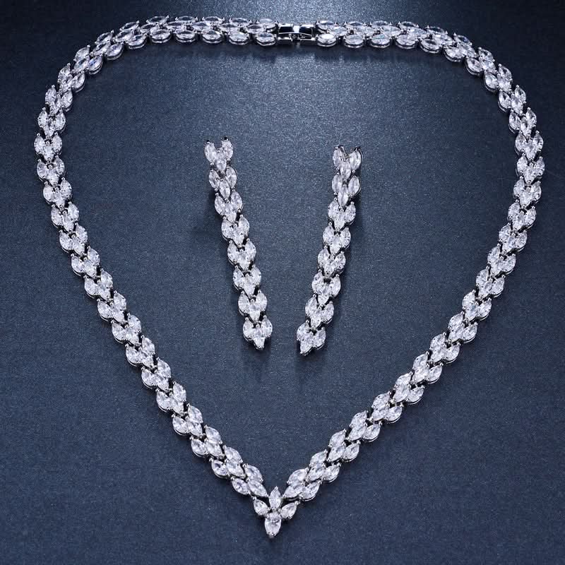 Vibrant Zircon Leaf Jewelry Set - ShopLorca