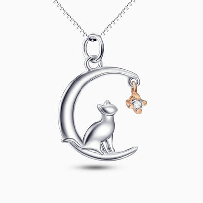 Adored Cat On The Moon Necklace - ShopLorca