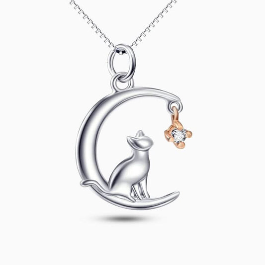 Adored Cat On The Moon Necklace - ShopLorca