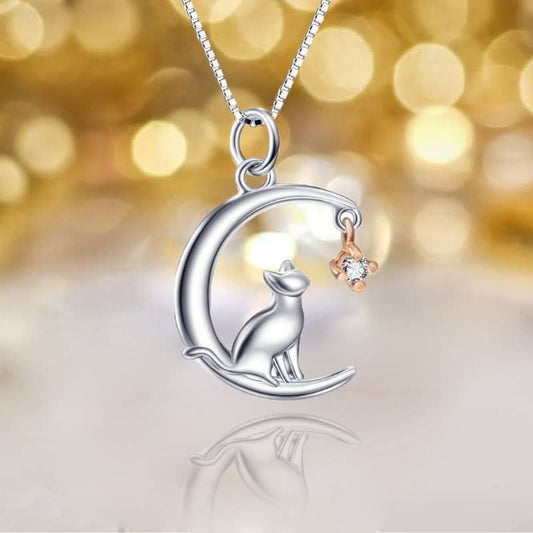 Adored Cat On The Moon Necklace - ShopLorca