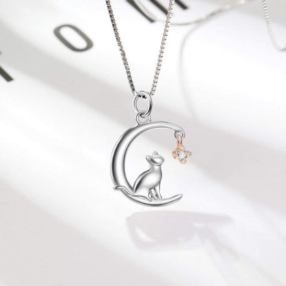 Adored Cat On The Moon Necklace - ShopLorca