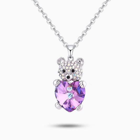 Bear Crystal Heart Necklace - ShopLorca