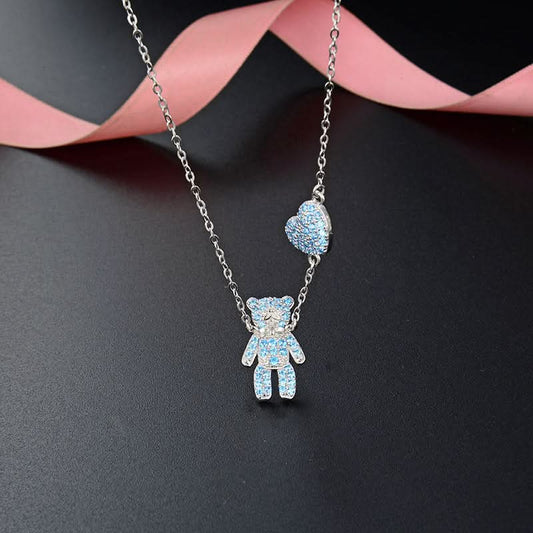 Bear Heart Sky Blue Necklace - ShopLorca