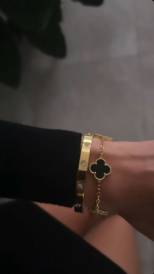 Clover Bracelet - Black (gold) - ShopLorca