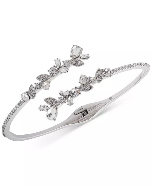 Crystal Floral Bypass Cuff Bracelet - ShopLorca
