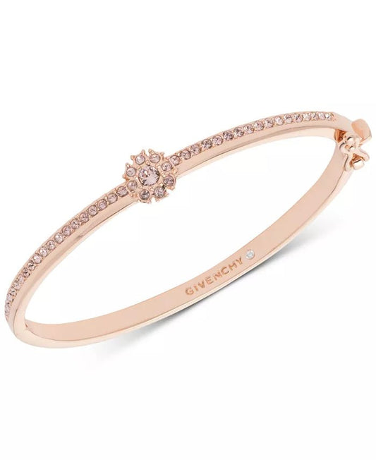 Crystal Flower Hinged Bangle Bracelet - ShopLorca