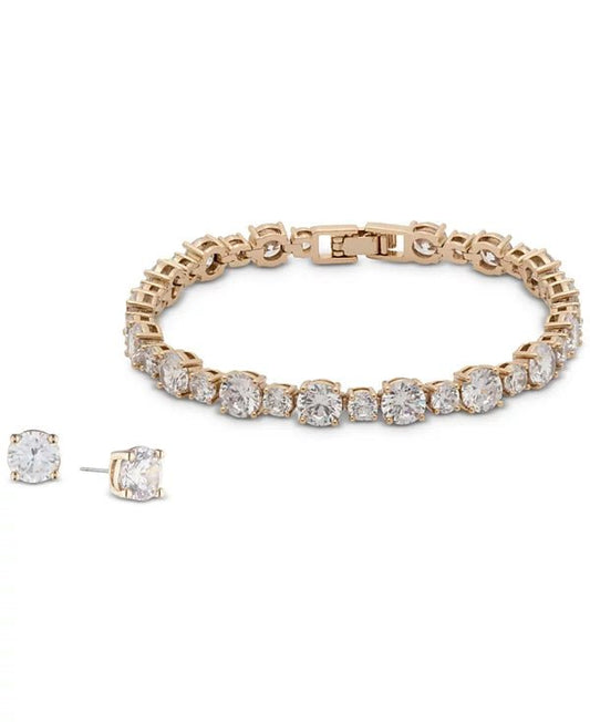 Cubic Zirconia Tennis Bracelet & Stud Earrings Set - ShopLorca