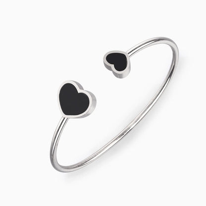 Double Black Heart Cuff Bangle - ShopLorca