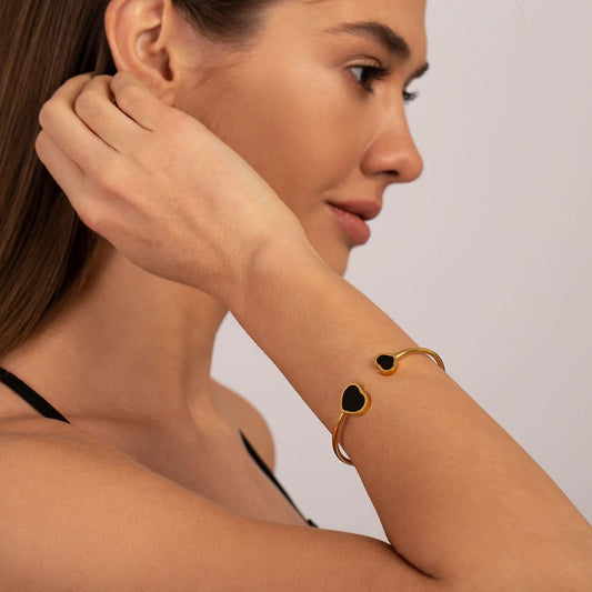 Double Black Heart Cuff Bangle - ShopLorca