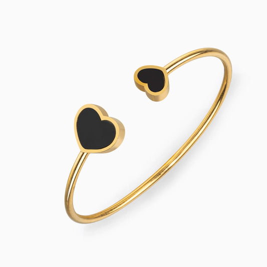 Double Black Heart Cuff Bangle - ShopLorca