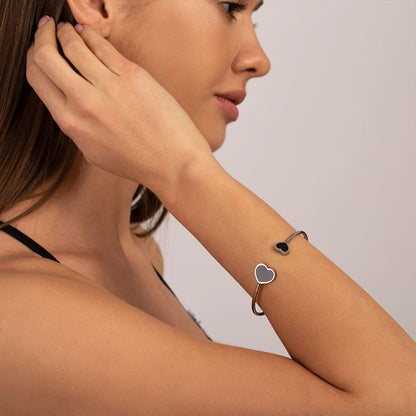 Double Black Heart Cuff Bangle - ShopLorca