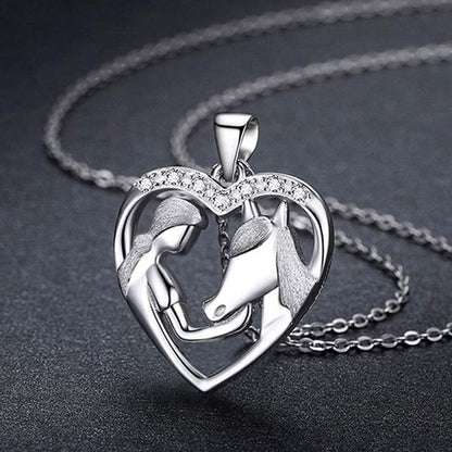 Girl and Horse Affection Heart Necklace - ShopLorca