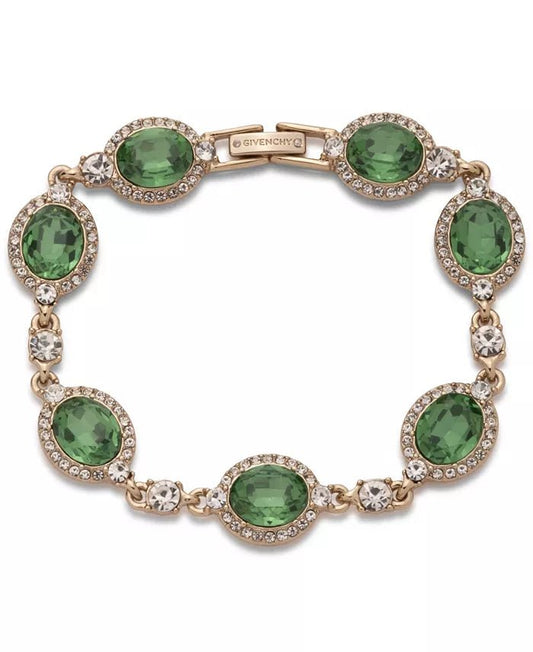 Gold - Tone Pavé & Stone Oval Halo Flex Bracelet - ShopLorca