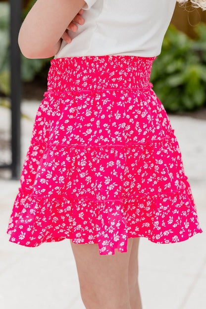 Kid's Through The Garden Hot Pink Floral Mini Skort SALE - ShopLorca