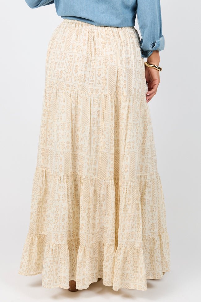 Life Is But A Breeze Ivory and Beige Printed Maxi Skirt - ShopLorca