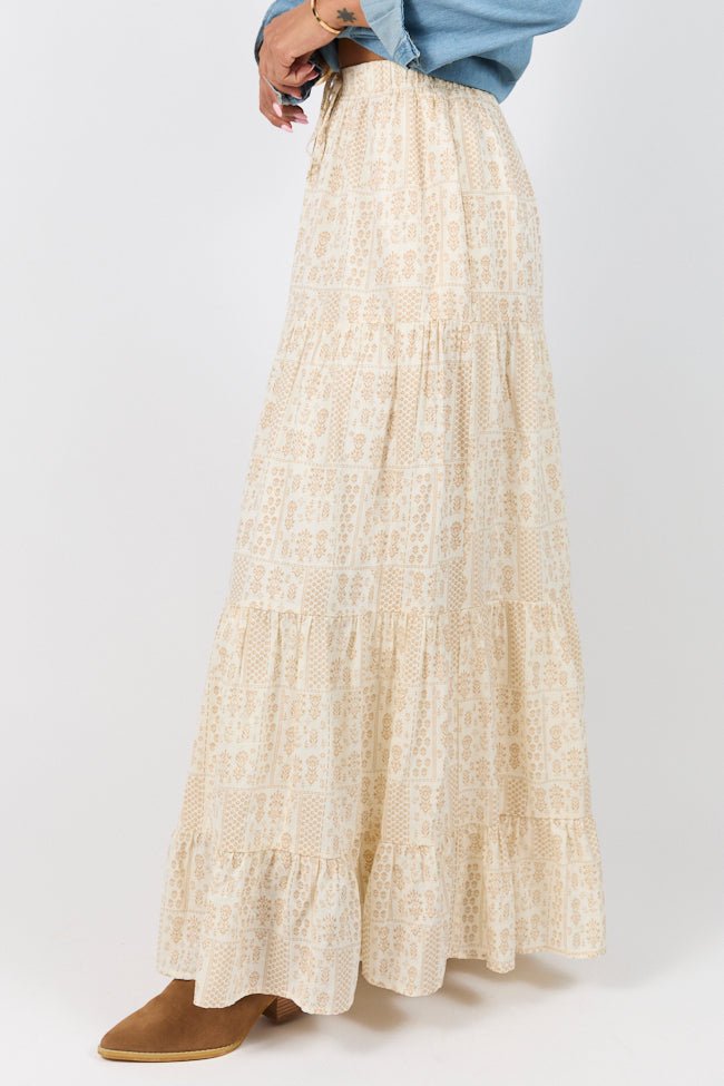 Life Is But A Breeze Ivory and Beige Printed Maxi Skirt - ShopLorca