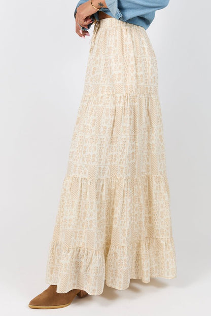 Life Is But A Breeze Ivory and Beige Printed Maxi Skirt - ShopLorca