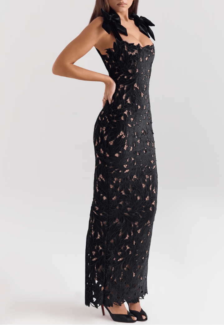 Lorca Velvet Lace Maxi Dress - Black - ShopLorca