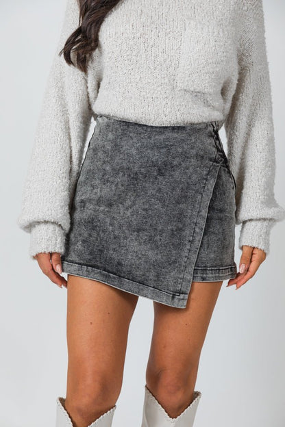 My Favorite Black Acid Wash Denim Skort - ShopLorca