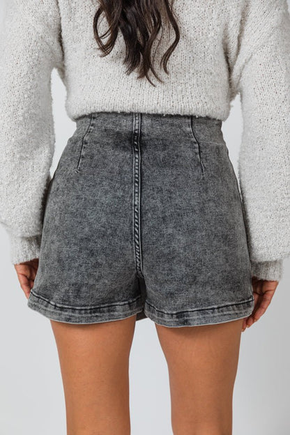 My Favorite Black Acid Wash Denim Skort - ShopLorca