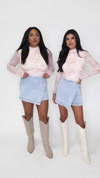 My Favorite Light Wash Acid Wash Denim Skort - ShopLorca