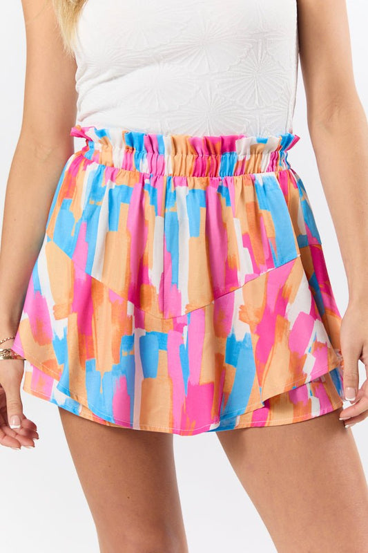 Summer Mirage Multi Print Ruffle Hem Shorts SALE - ShopLorca