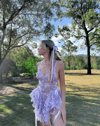 The Fleurette Fairy Silk Mini Dress・Lavender - ShopLorca