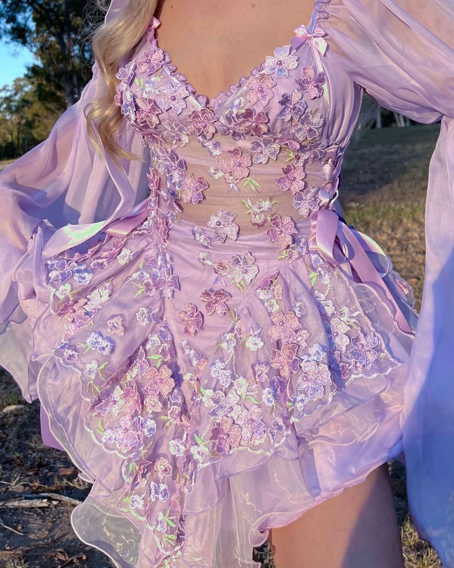 The Fleurette Fairy Silk Mini Dress・Lavender - ShopLorca
