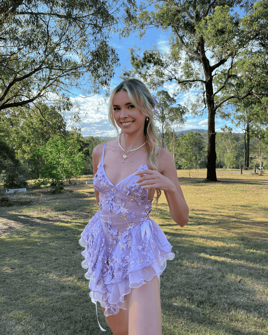 The Fleurette Fairy Silk Mini Dress・Lavender - ShopLorca